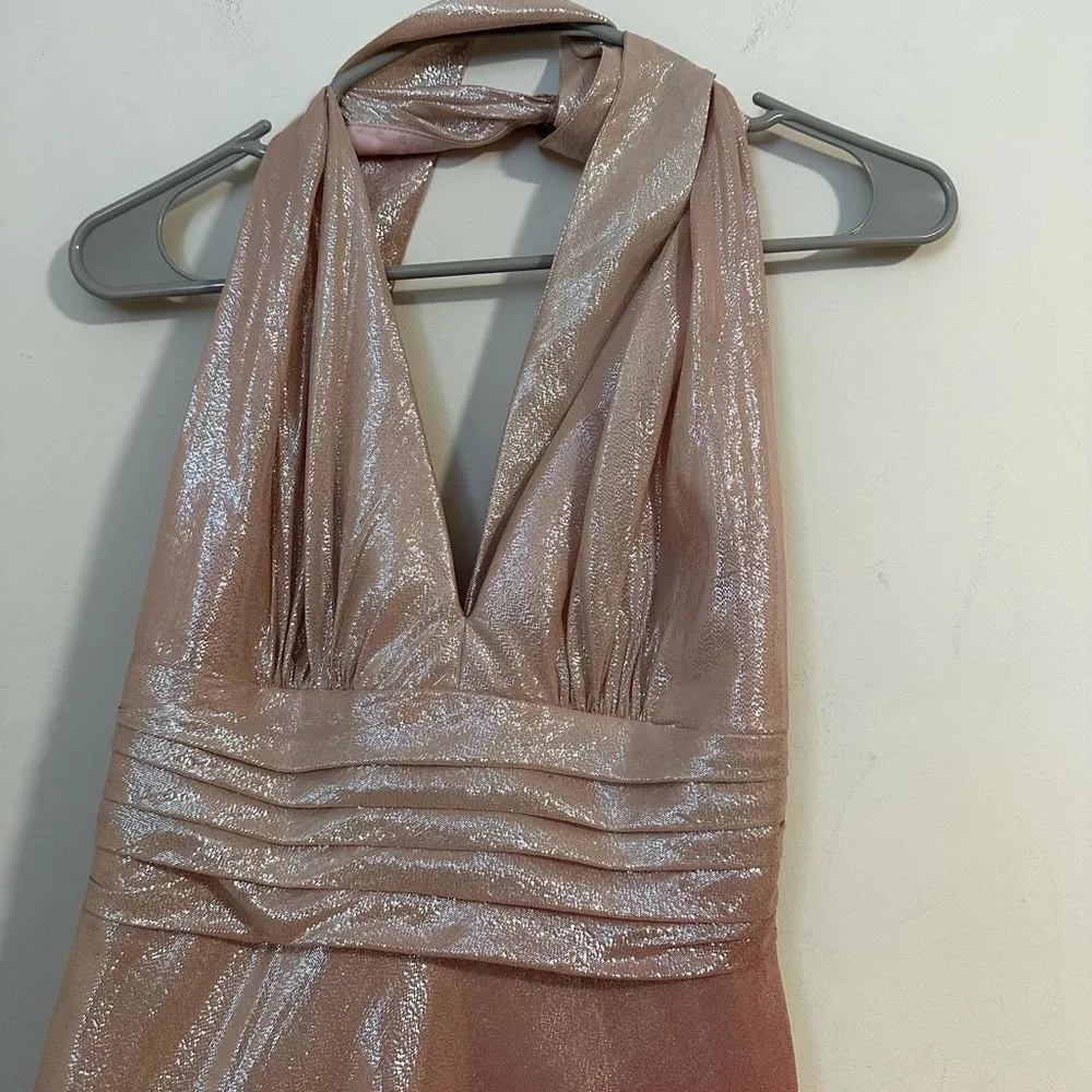 David Meister Rose Gold SILK metallic halter wedding guest gown dress maxi - Image 4