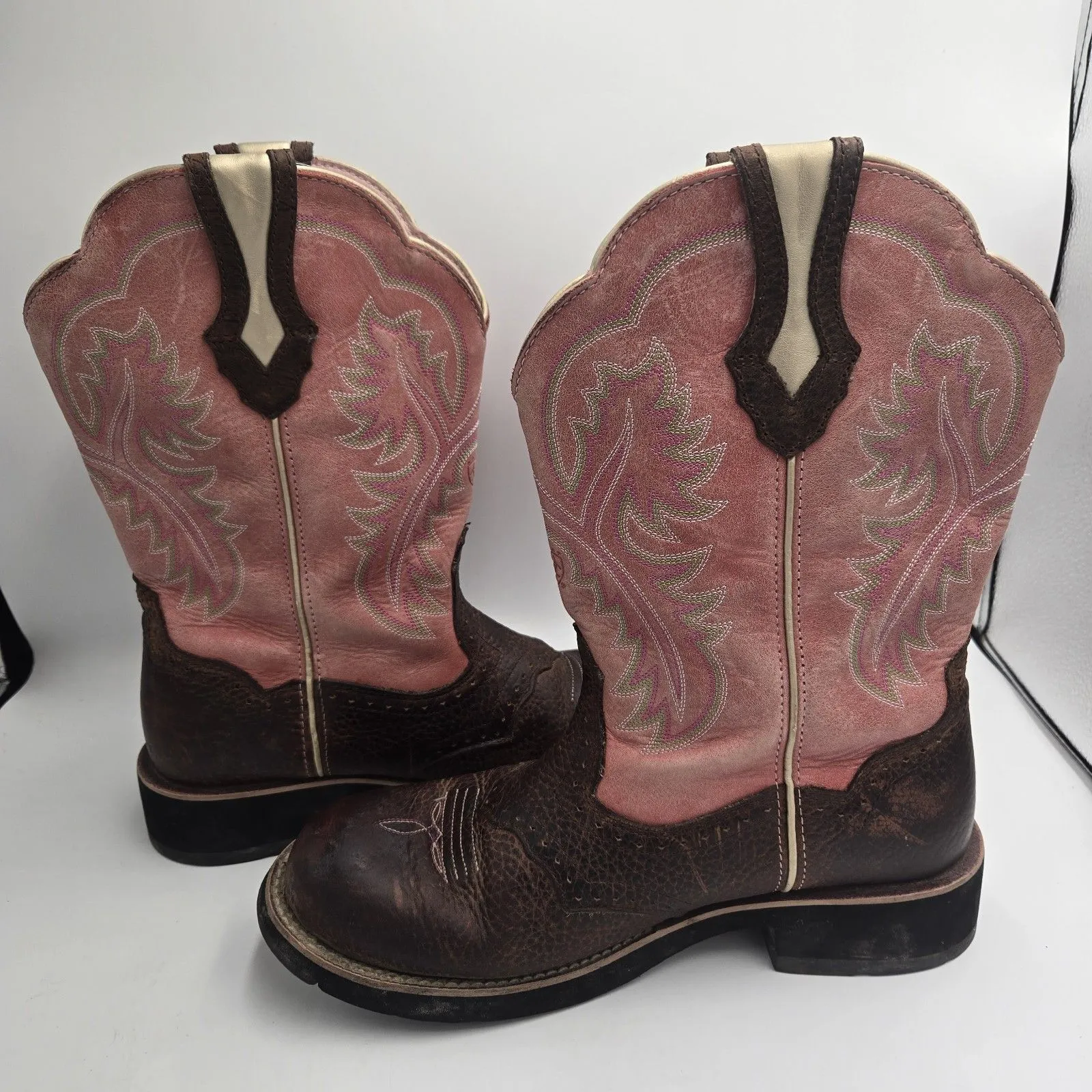 Womens Ariat 10001205 Showbaby Pink Brown Oiled Rowdy Western Boots Size 9.5 B - Image 10