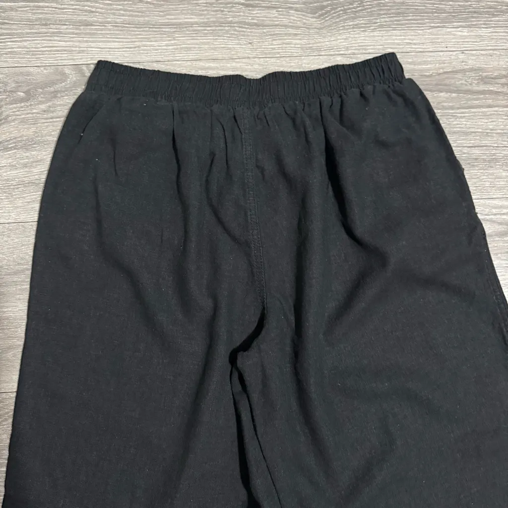 Briggs Women‎ Black Linen Blend Loose Fit Relaxed Fit Elastic Band Pants Size L - Image 6