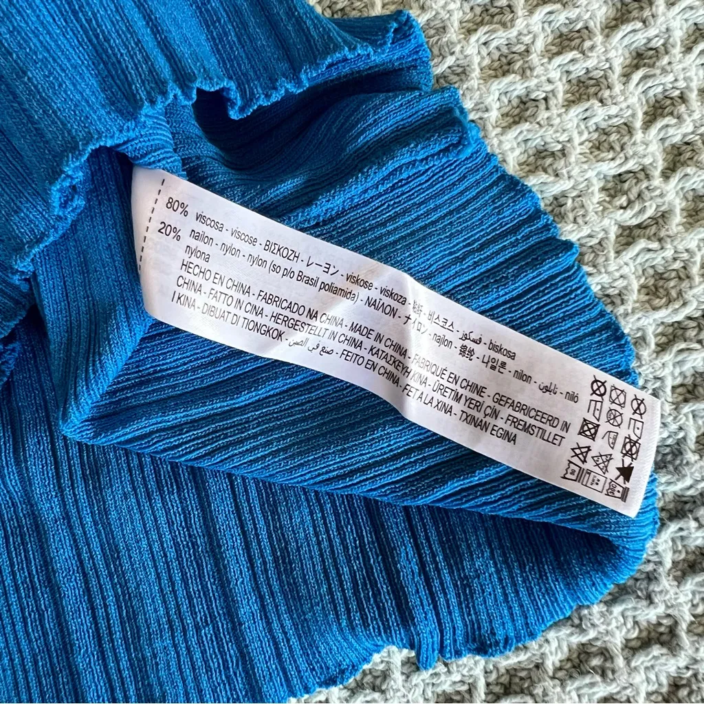 Zara Ribbed Shirt Top Tunic Womens Small Blue Scoop Neck Dress Blouse Bodycon - Image 4