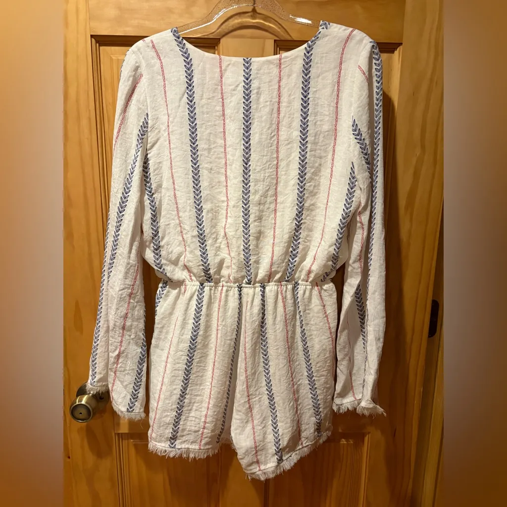 Anthropologie Moon River Wynnifred Blue & White Striped Off-the-Shoulder Romper - Image 2