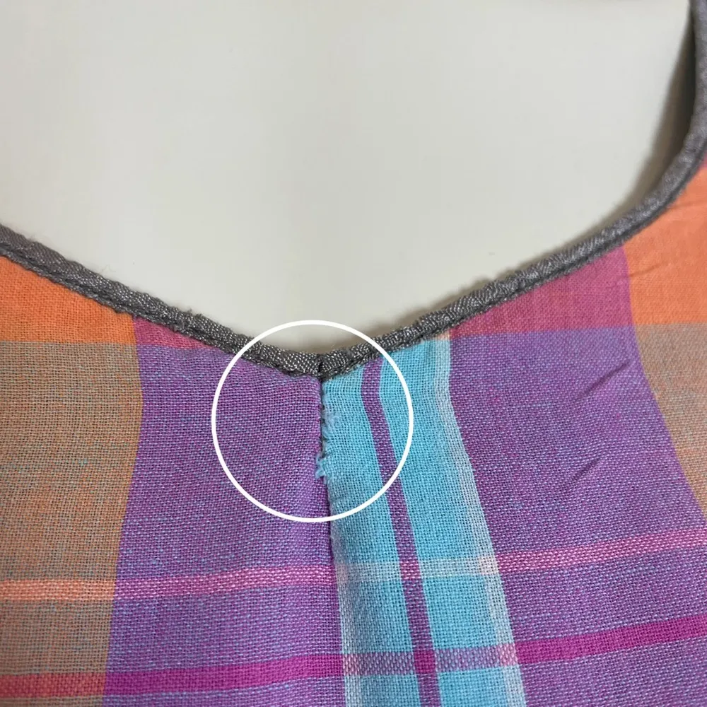 Vintage Plaid Muumuu Dress Relaxed Fit Flaws Cotton Women Size Large Blue Orange - Image 10