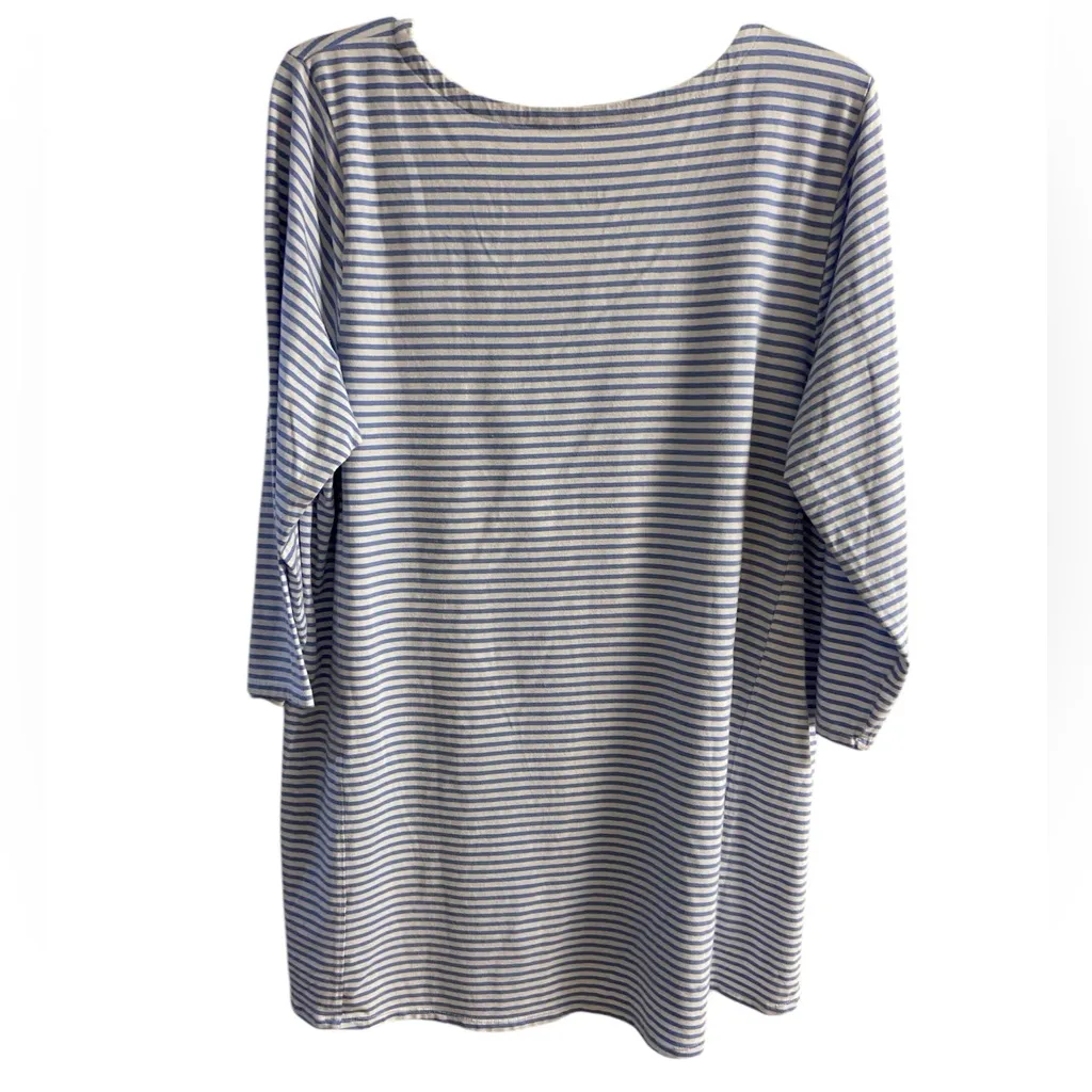 J Jill Luxe Supima A line tunic top crewneck striped baby blue Large - Image 2
