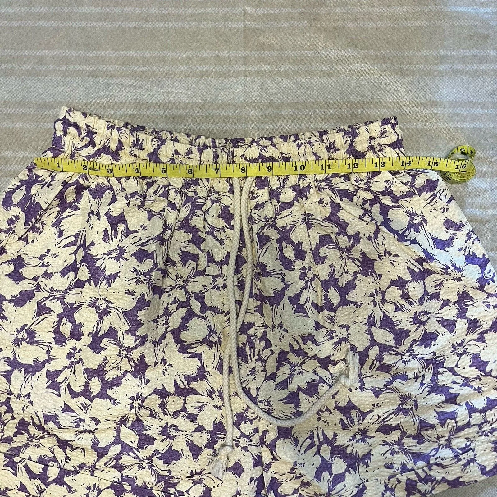 FRNCH Paris Shorts Loose Fit Jalia Women Sz. Small White Purple Floral Elastic - Image 2