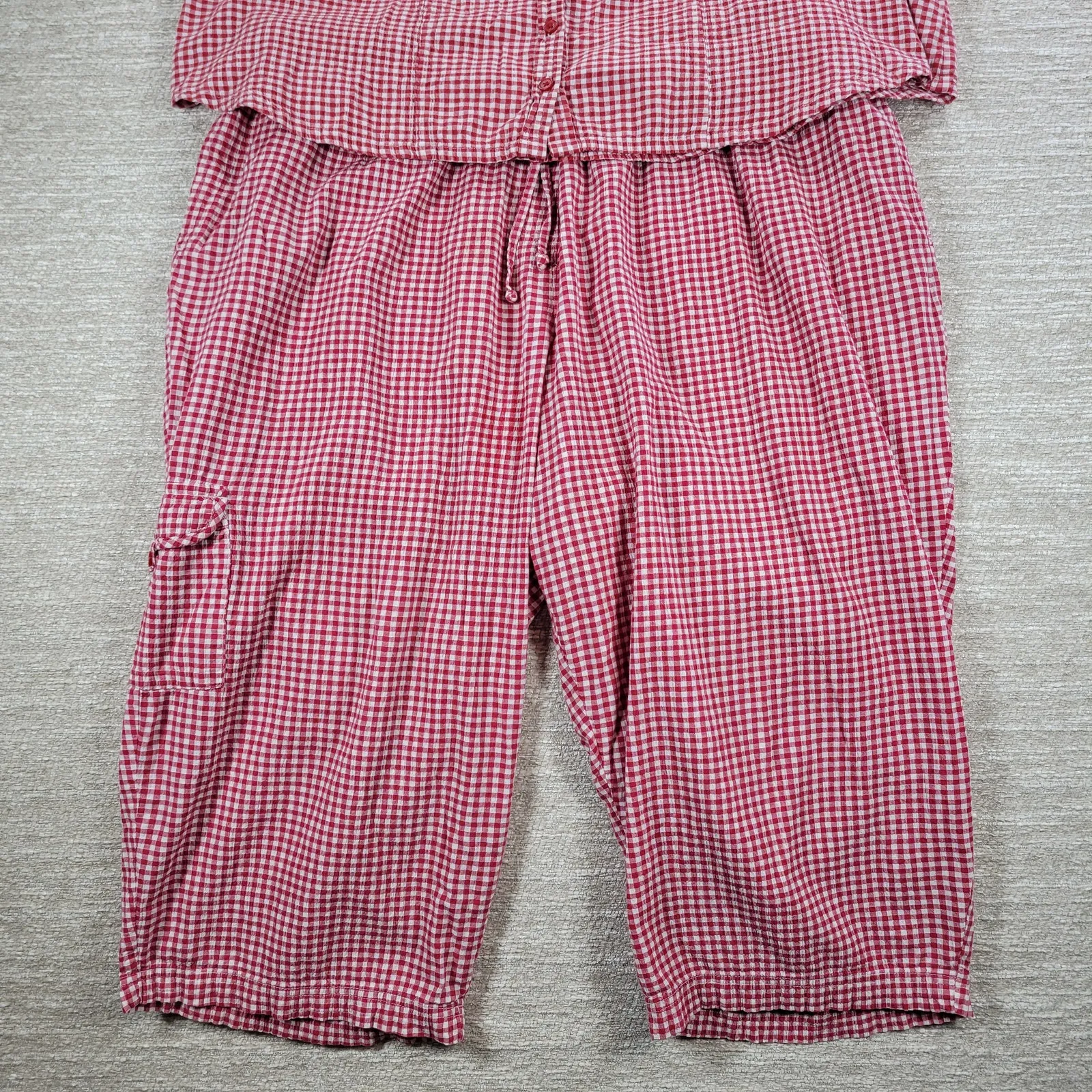 Vintage White Stag Shirt Capri Set Womens 2XL Red Gingham Button Down Pockets - Image 14