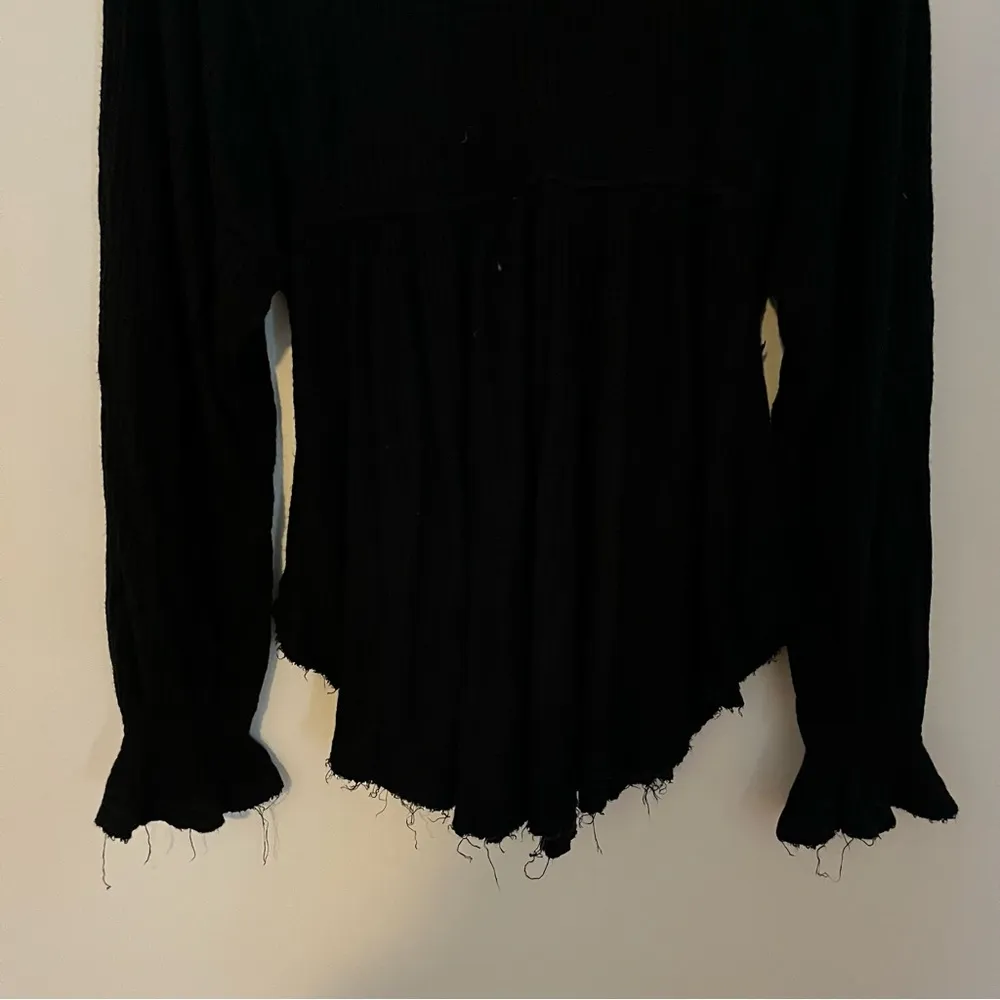 Free People Soul Mate Black Waffle Crochet Knit Sweater Size Small - Image 5