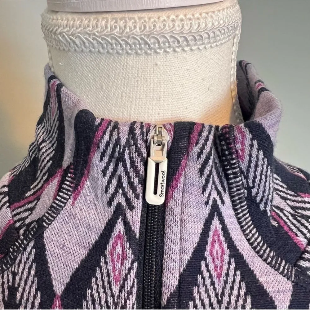 Smartwool 1/4 Zip Merino Wool 250 Thermal Base Layer Purple Pattern Size Large - Image 6