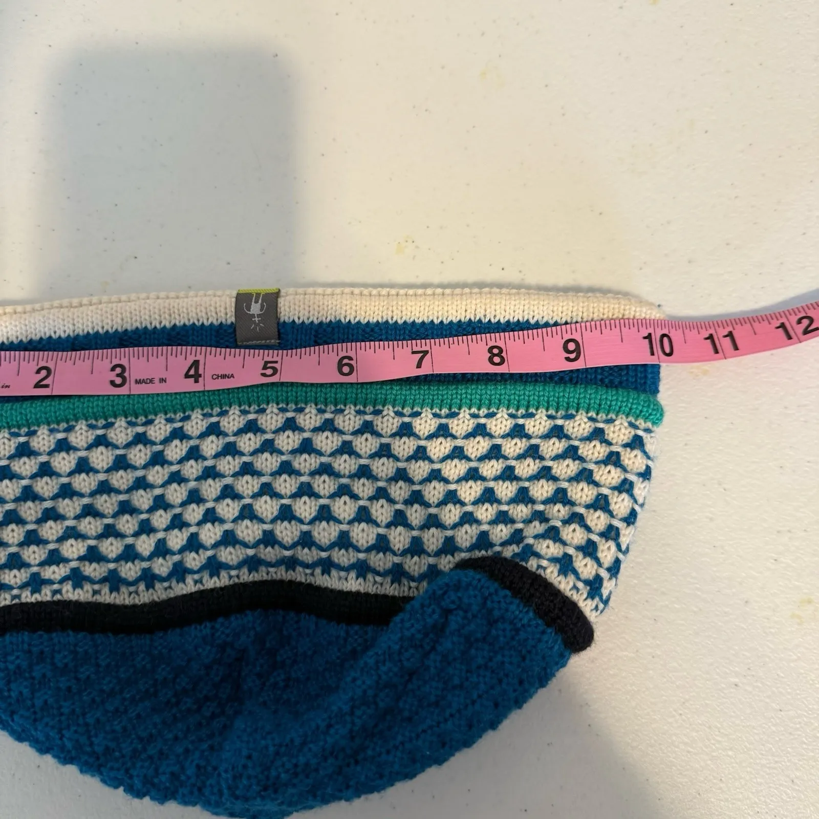 SMARTWOOL Knit Merino Wool Blend Hat Winter Beanie Blue Cream Green - Image 4