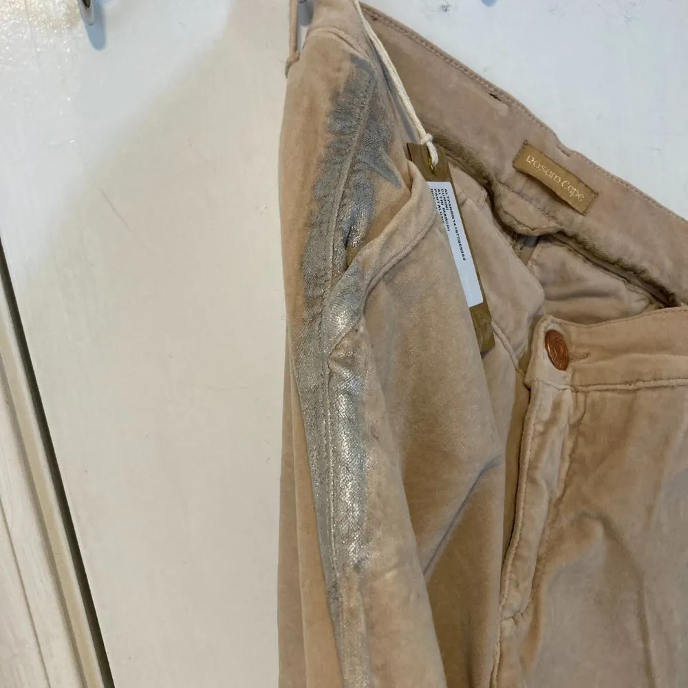 Rosam Cape women's size 24 soft moleskin velour silver metallic sidestripe pants - Image 3