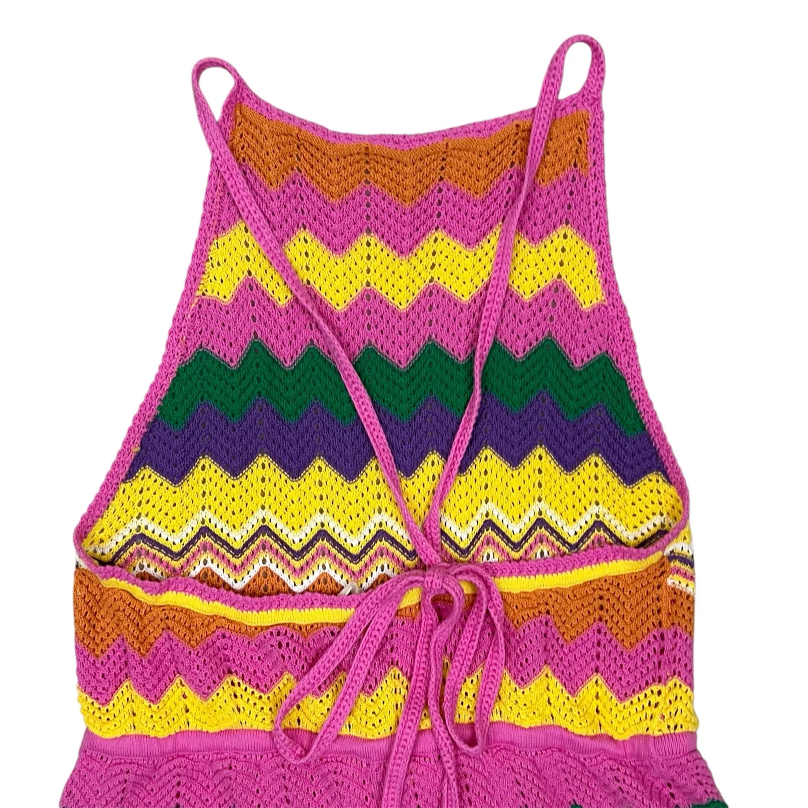 SPELL Ziggy Sleeveless Crochet Romper in Sorbet Stripes Size XL Pink - Image 7