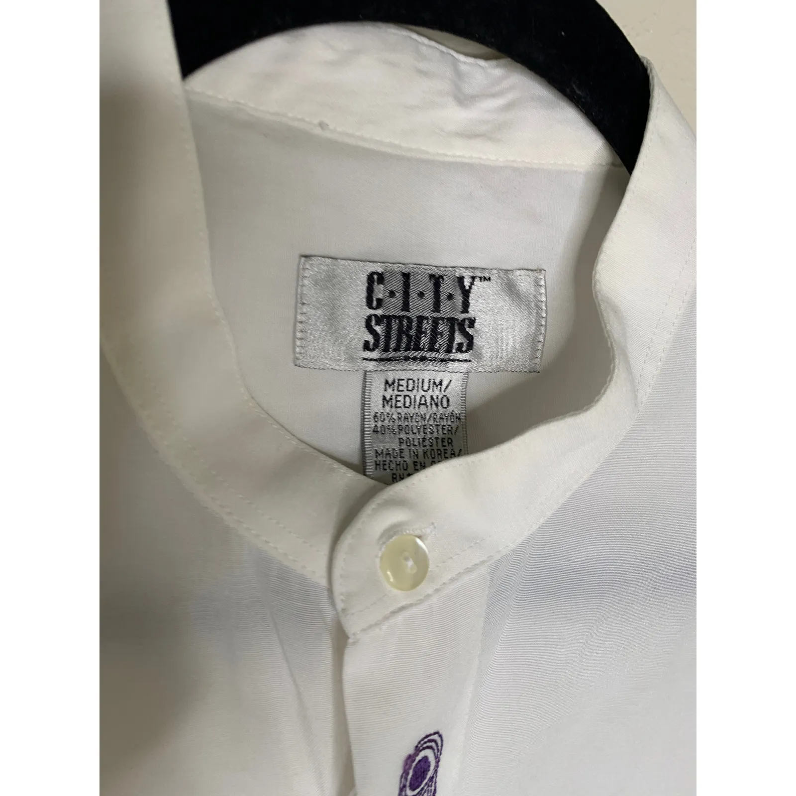 90s White Stand Up Collar Blouse Sz Medium Tunic White Embroidered - Image 6