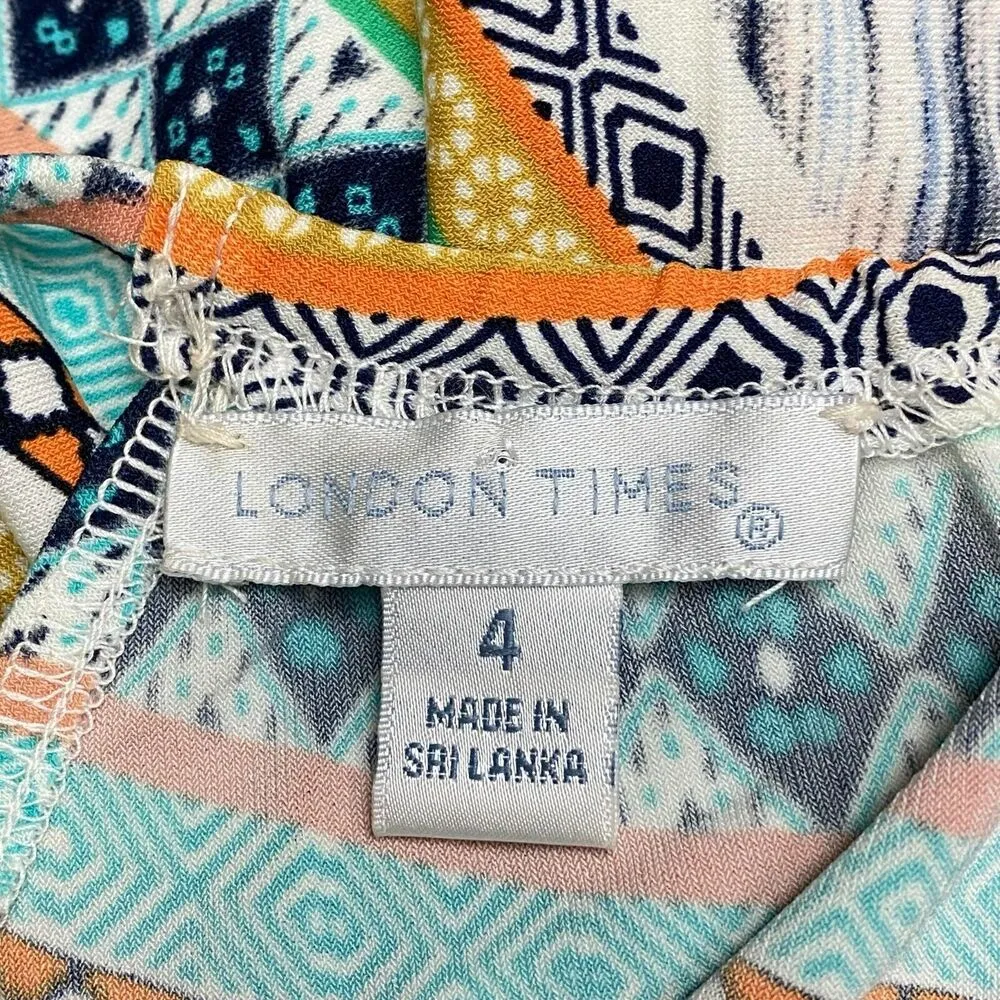 London Times Maxi Dress Women’s Multicolored Size 4 Bare Shoulders Summer Spring - Image 8