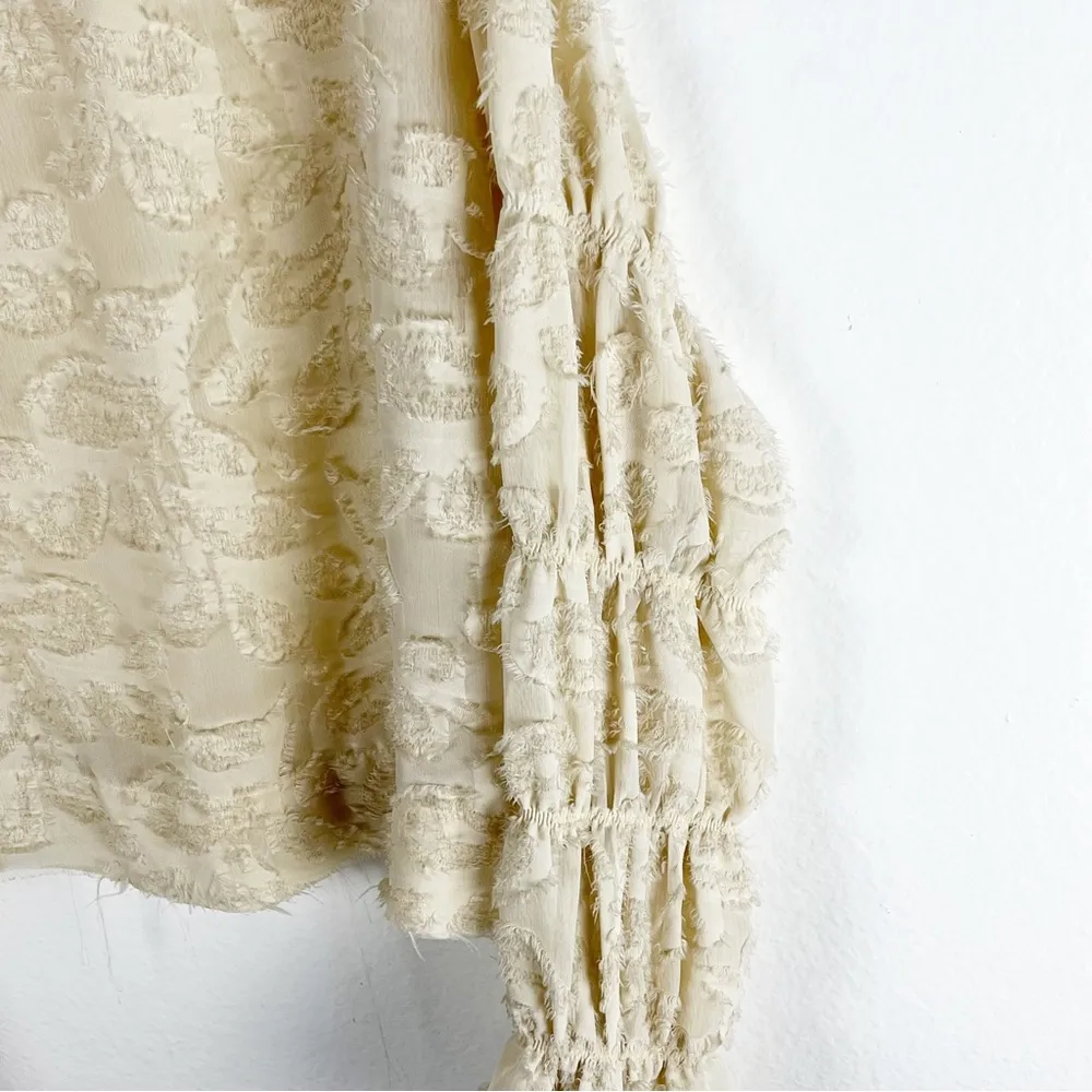 MOON RIVER Cream Crop Raised Polka Dots Lace Trim Sheer Long Sleeves Top Small - Image 11