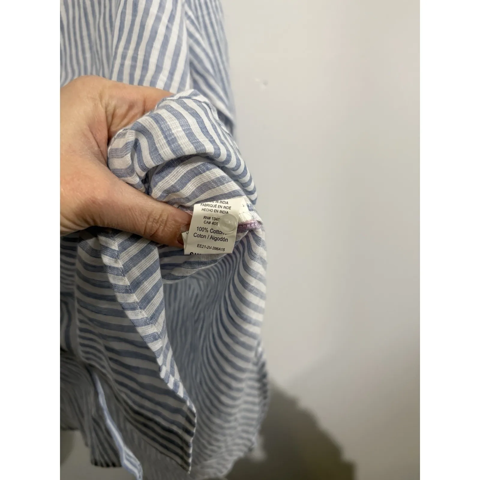 Sundry for Evereve Cotton Blue White Pink Pop Stripe Button Up Sz 4 Coastal - Image 5