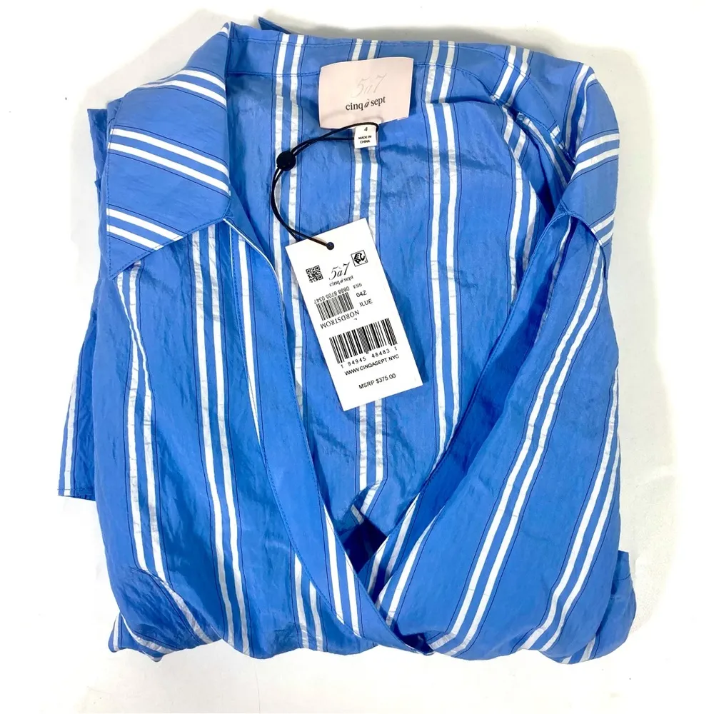 Cinq a Sept Lila Ruffle Stripe Wrap Mini Dress Oxford Blue Size 4 NWT - Image 7