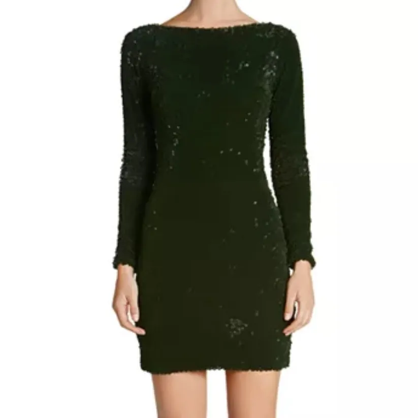 Dress The Population Lola Velvet Sequin Black Long Sleeve Mini Dress Medium - Image 3