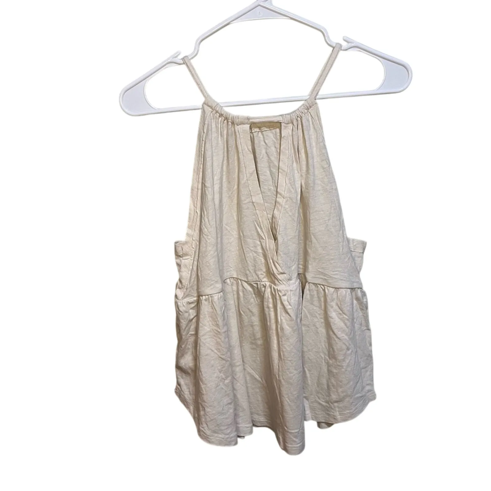 NWT American Eagle Cream Cotton Babydoll Halter Tank Top Medium Y2K Boho Airy - Image 2