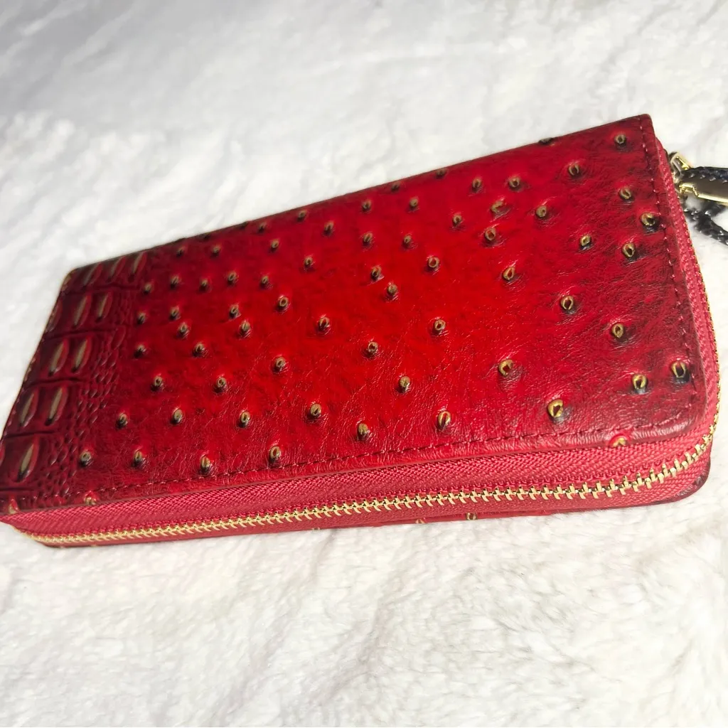 NWT Red Faux Ostrich Leather Textured Zip Around Wallet Wristlet with Keychain - Image 5