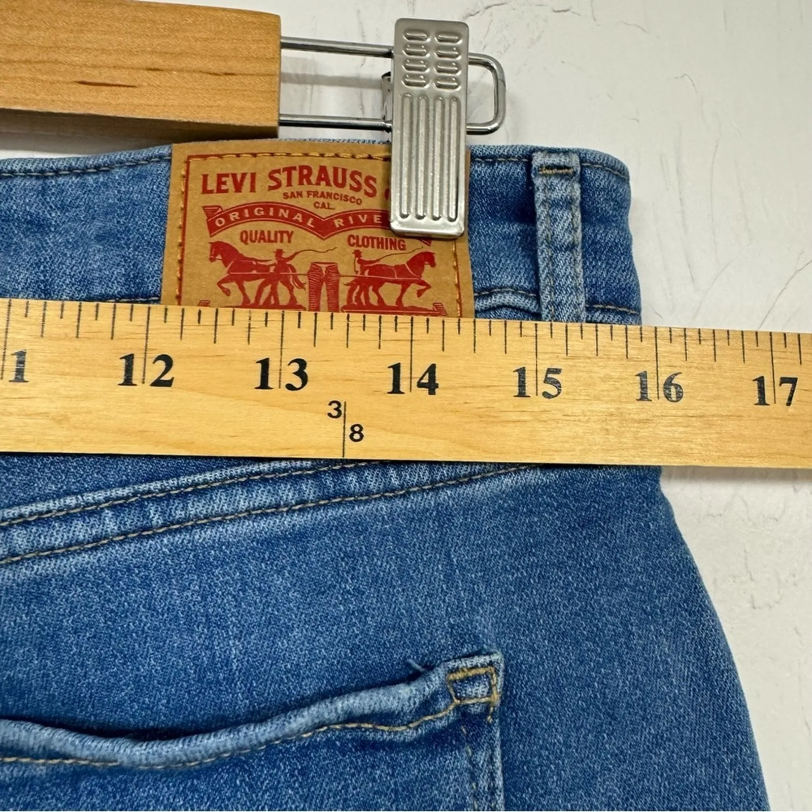 Levi’s 725 High Rise Bootcut Jeans Womens 32 Blue Stretch Denim Casual Zip Fly - Image 12