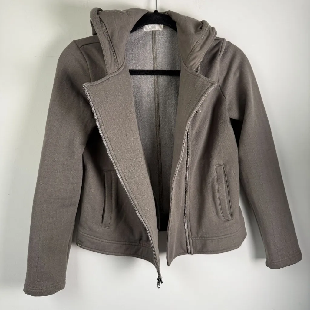 Barefoot Dreams Malibu Collection Knit Moto Jacket Hood Gray Size XS Soft - Image 2