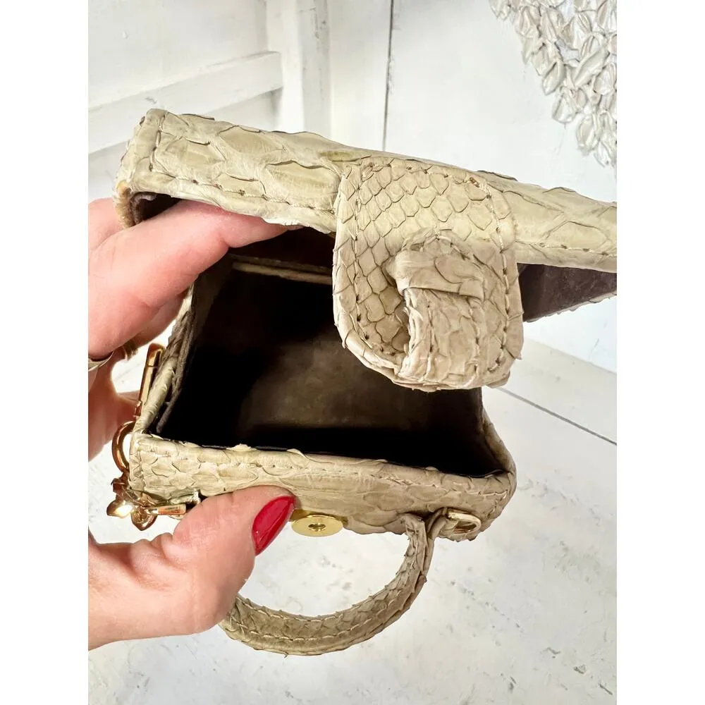Ximena Kavalekas Python Leather Top Handle micro Purse Clutch Handbag Beige - Image 8