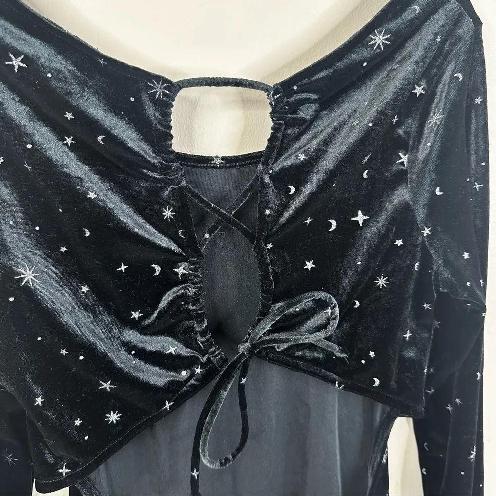Wild Fable Bodysuit Womens Large Black Velvet Silver Celestial Sun Moon Stars - Image 9