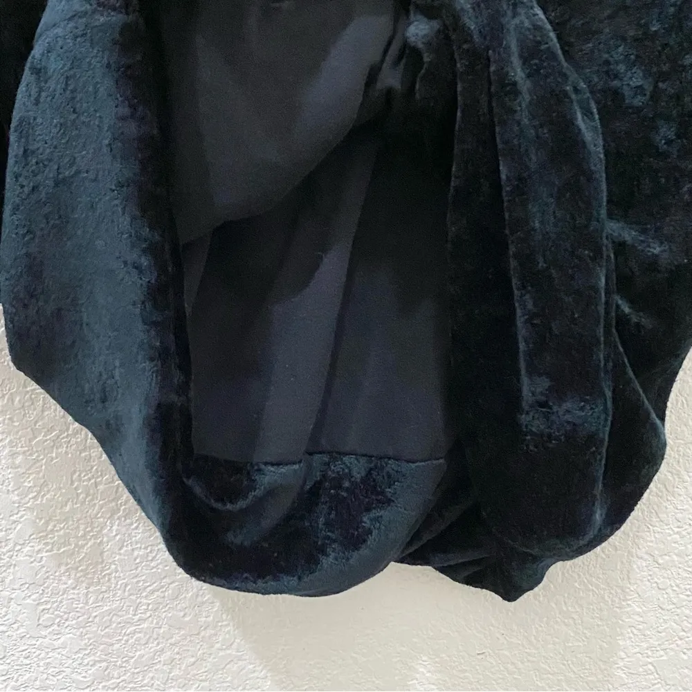 Black Velvet Velour Draped Shoulder Long Sleeve Dress Size M - Image 15