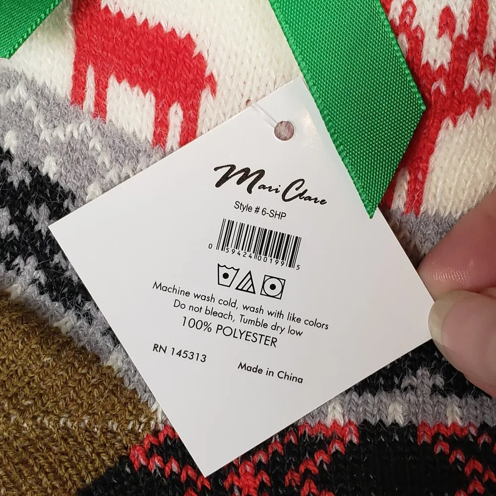 NWT Mari Clare Sherpa Lined Knit Winter Reindeer Design No - Image 5