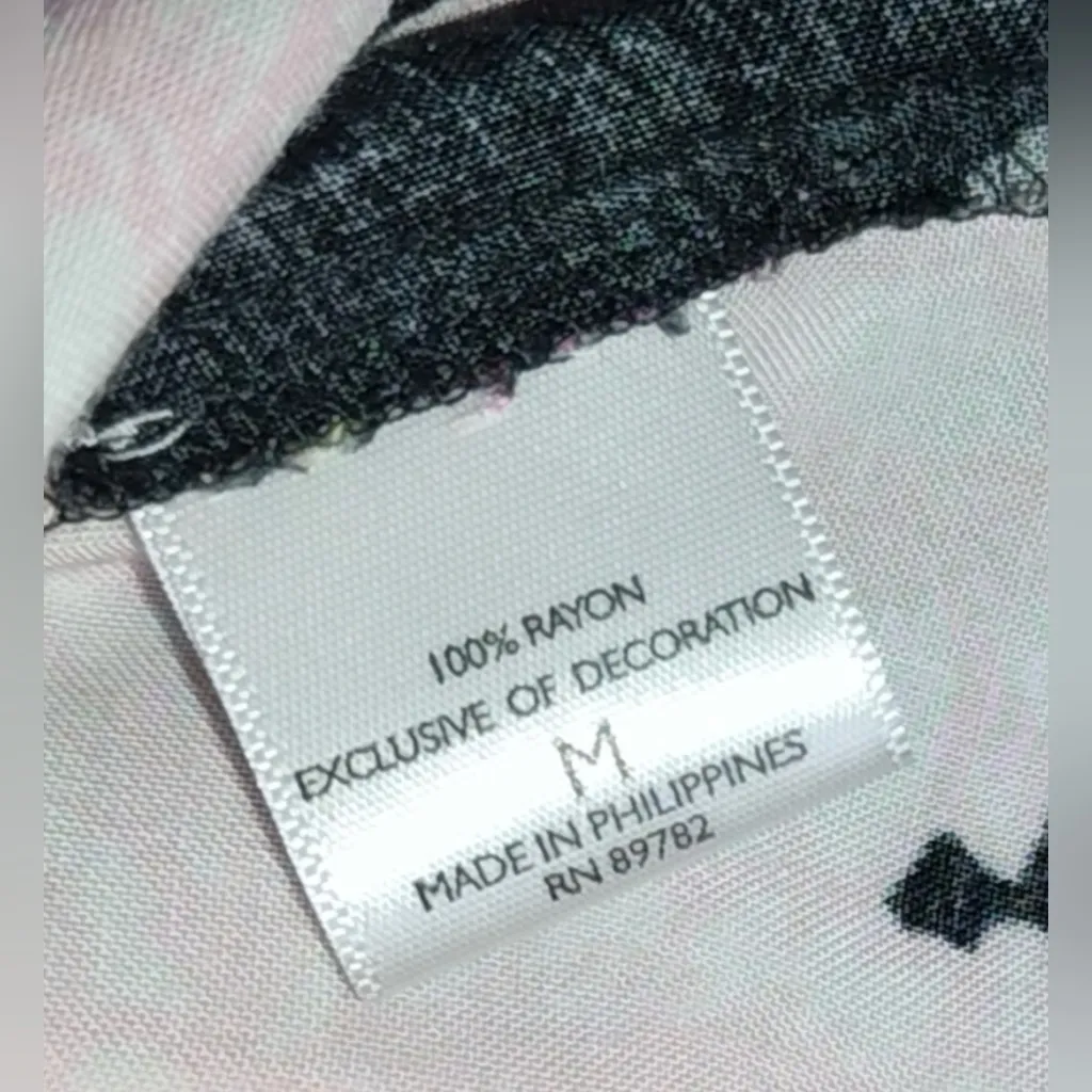 Natori Tunic Dress Colorful Asian Floral Mandarin V Neck Pockets Geisha Print M Black Size M - Image 9