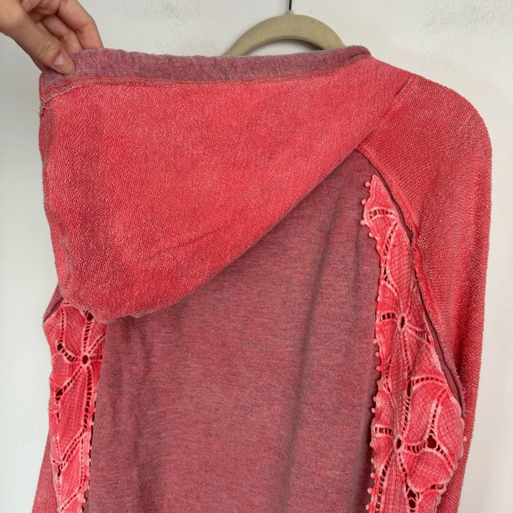 Free People Crochet Lace Hoodie Sz Small Coral Pink - Image 12