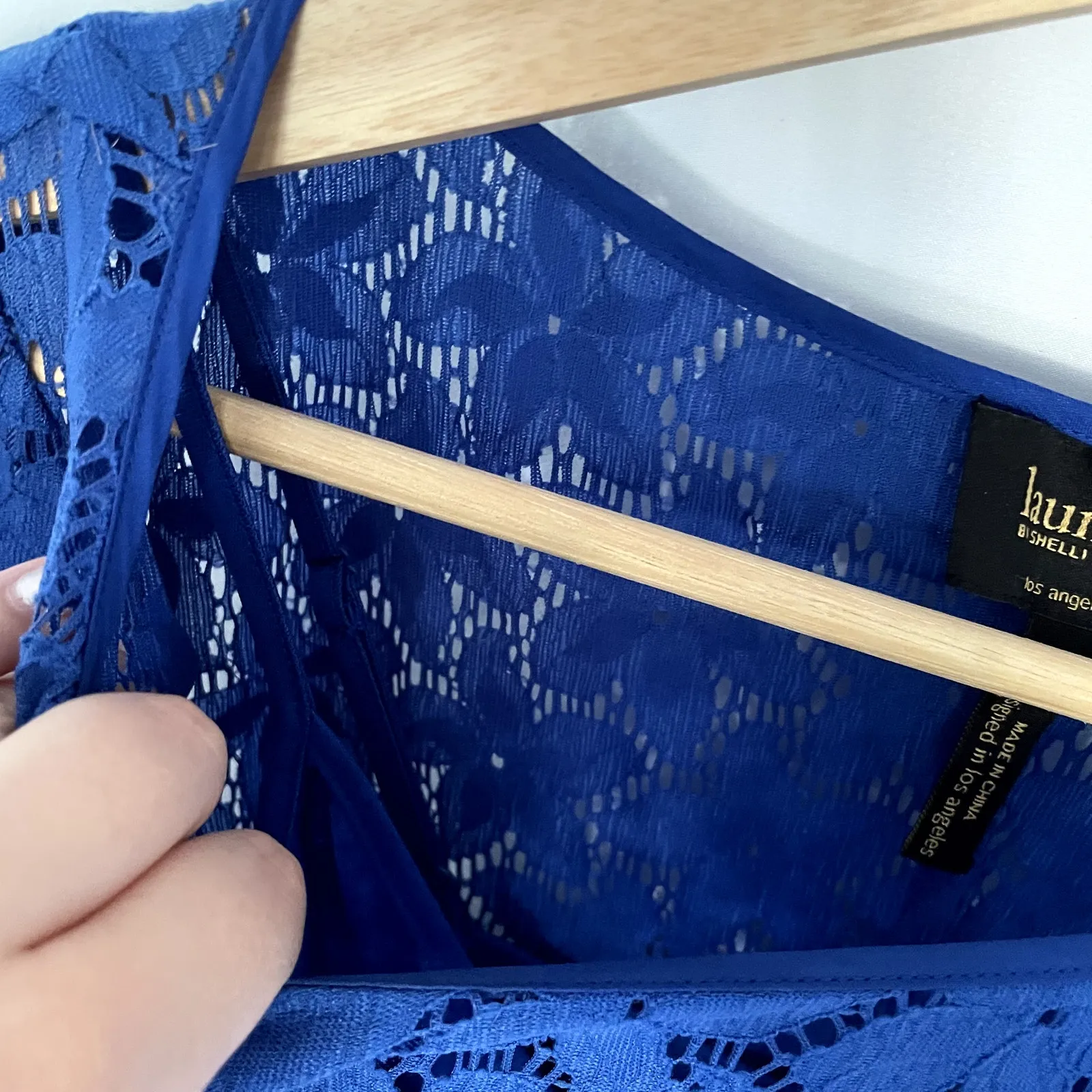 Laundry by Shelli Segal blue lace overlay floral long sleeved dress women's 6 - Image 7