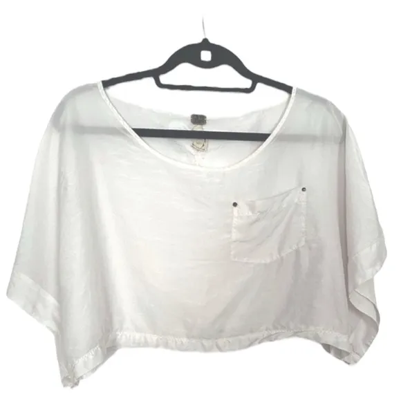We The Free by Free People White Sheer Cropped Boxy Top Pocket Detail Silk XS - Image 10
