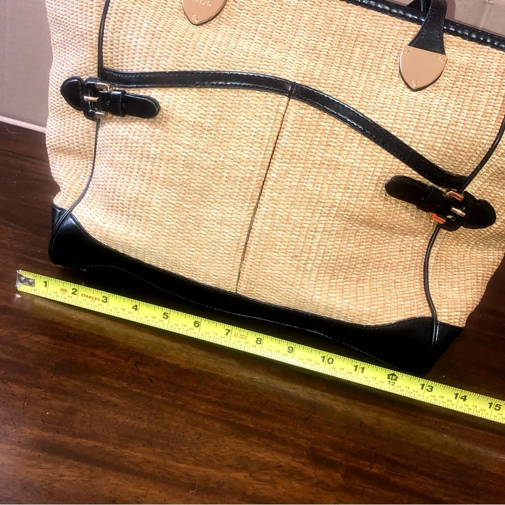 RALPH LAUREN Top Zipper Closure Black Handle Wicker Shoulder Bag with Storage - Image 9