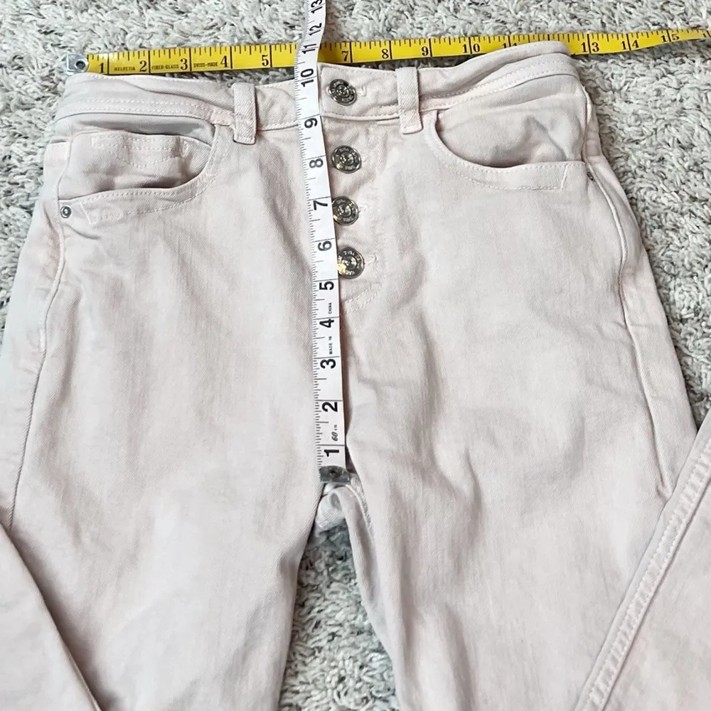 Zara High Rise Button Fly Solid Light Pink Skinny Denim Jeans Size 2 Pockets - Image 6