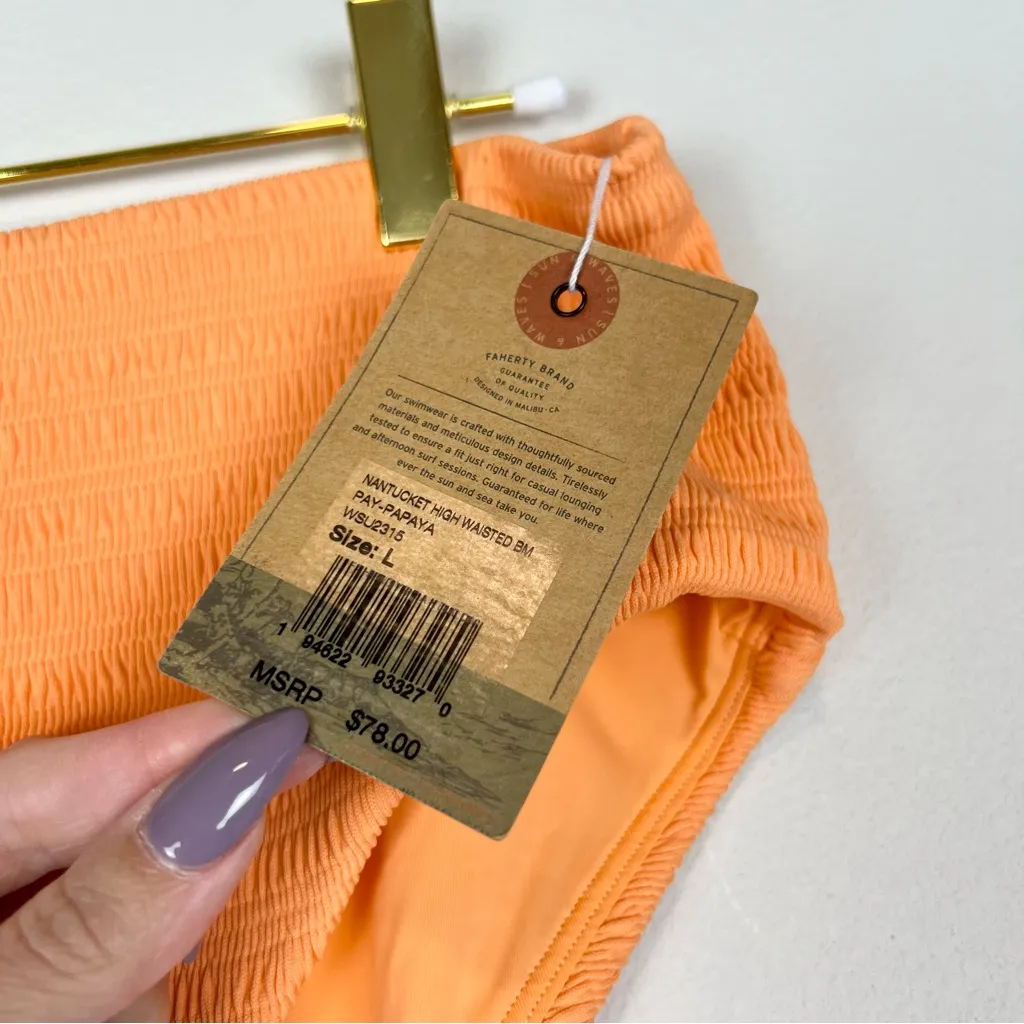 NWT Faherty Nantucket High Waisted Bikini Bottom Papaya Orange Size Large - Image 6