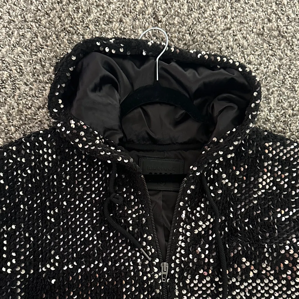 Blank NYC Black Sequin Fur Zip Jacket - Image 3