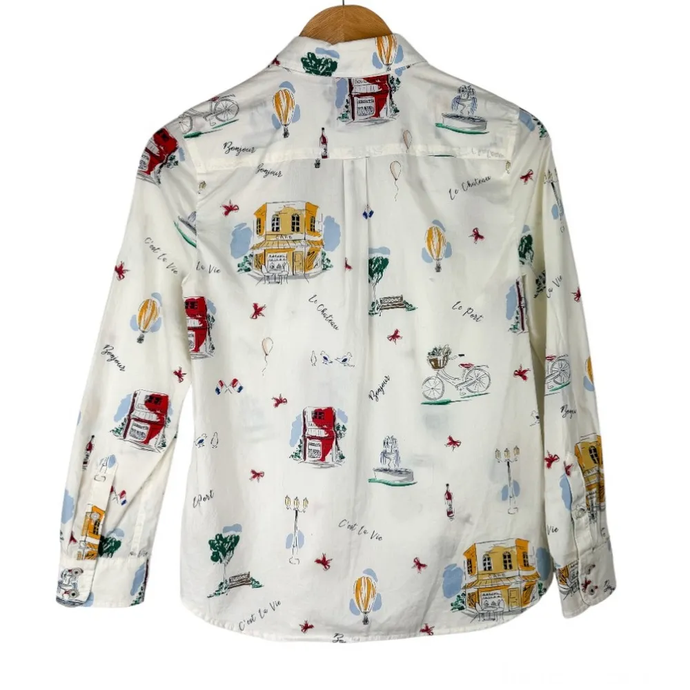 Talbots French Graphic Print Collar Button Down Shirt Top Sz Petite Womens - Image 2