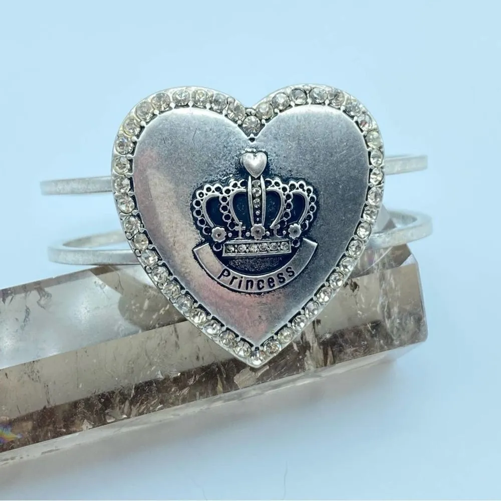 Vintage Princess Rhinestone Brushed Silver Bangle Hinged Bracelet Silver - Image 3