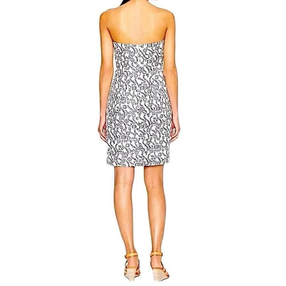 J.CREW Floral Embroidered Strapless Dress Ivory Blue MODAL Size 10 - Image 7