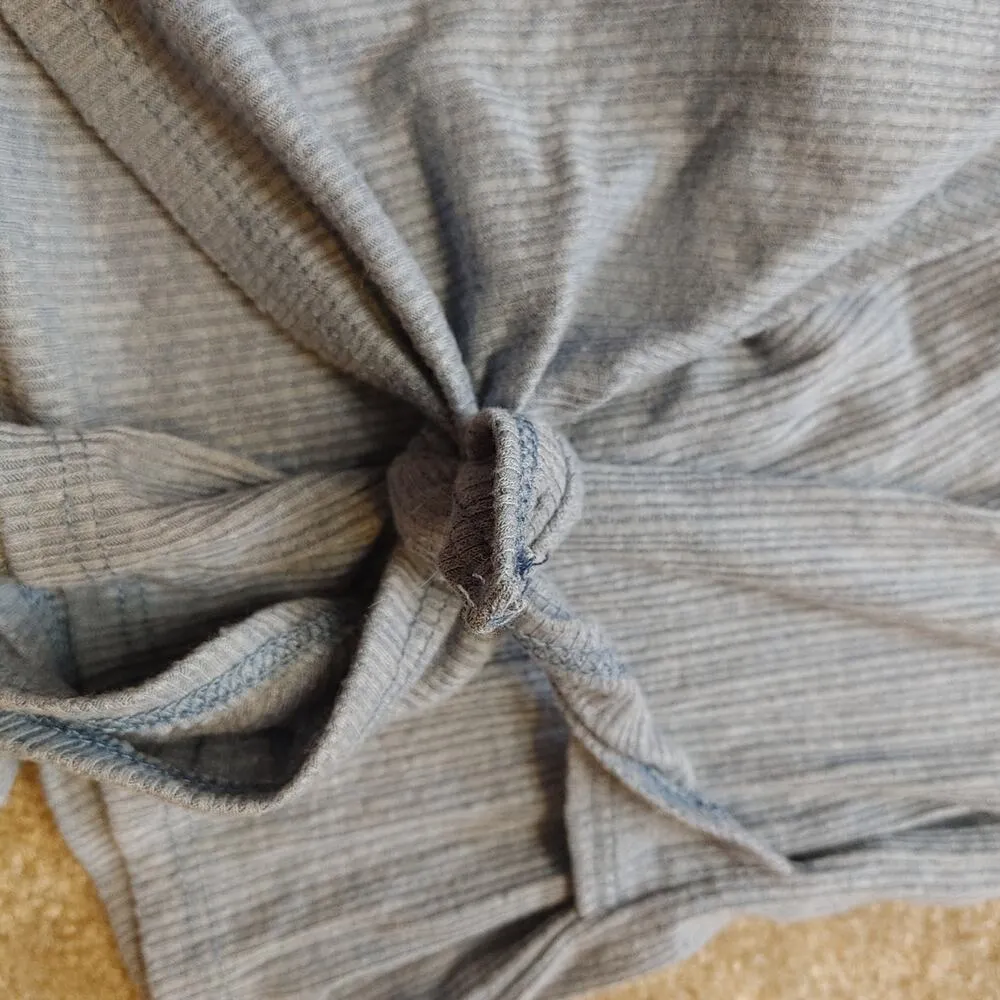 Love Wins Size Medium M Faux Wrap Top Blouse Blue Ribbed Knot Casual Trendy - Image 7