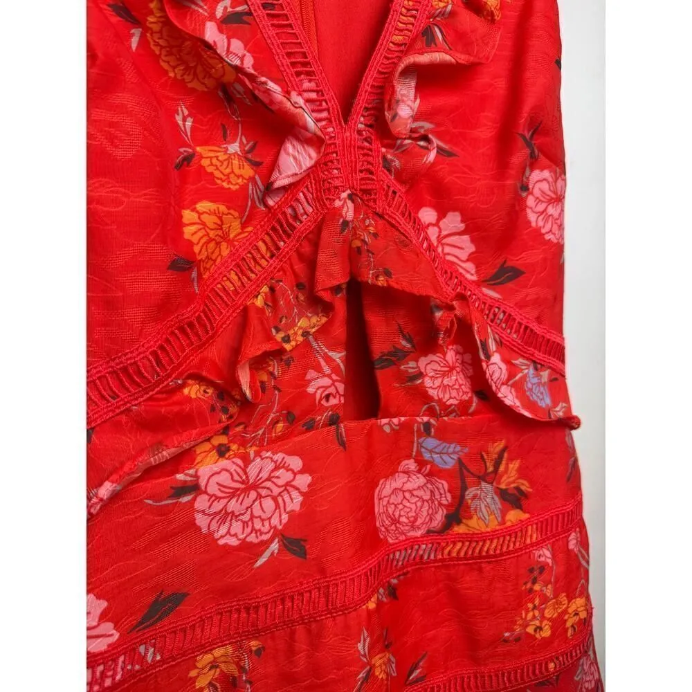 Finders Keepers Flicker Coral Red Floral Print Mini Dress Sz. M - Image 6