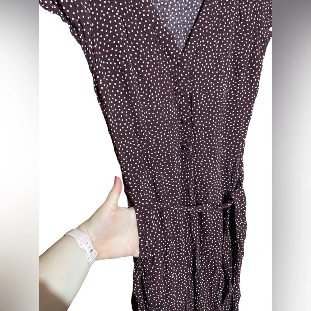 Abercrombie & Fitch Maroon and White Polk Dot Jumpsuit Size‎ Small - Image 4