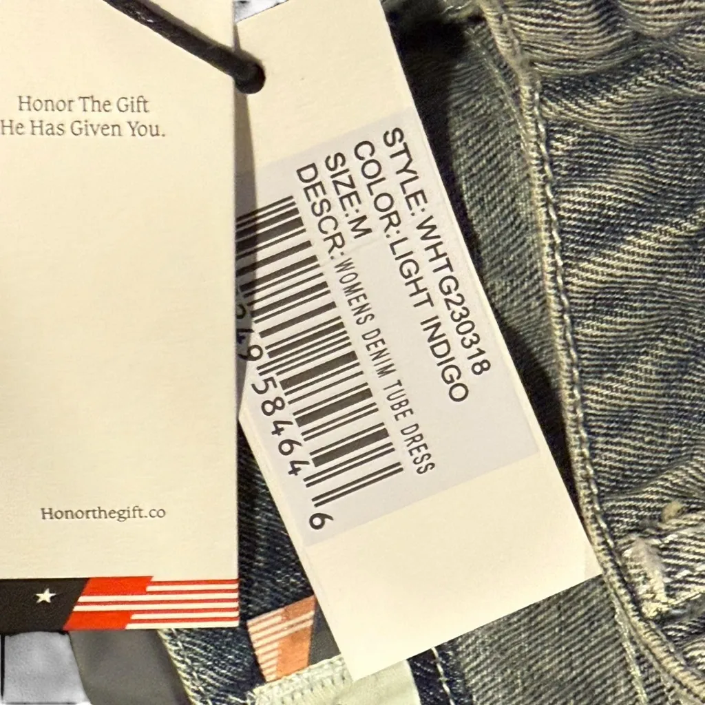 Honor The Gift Light Indigo Denim Strapless Dress Size Medium Blue - Image 8