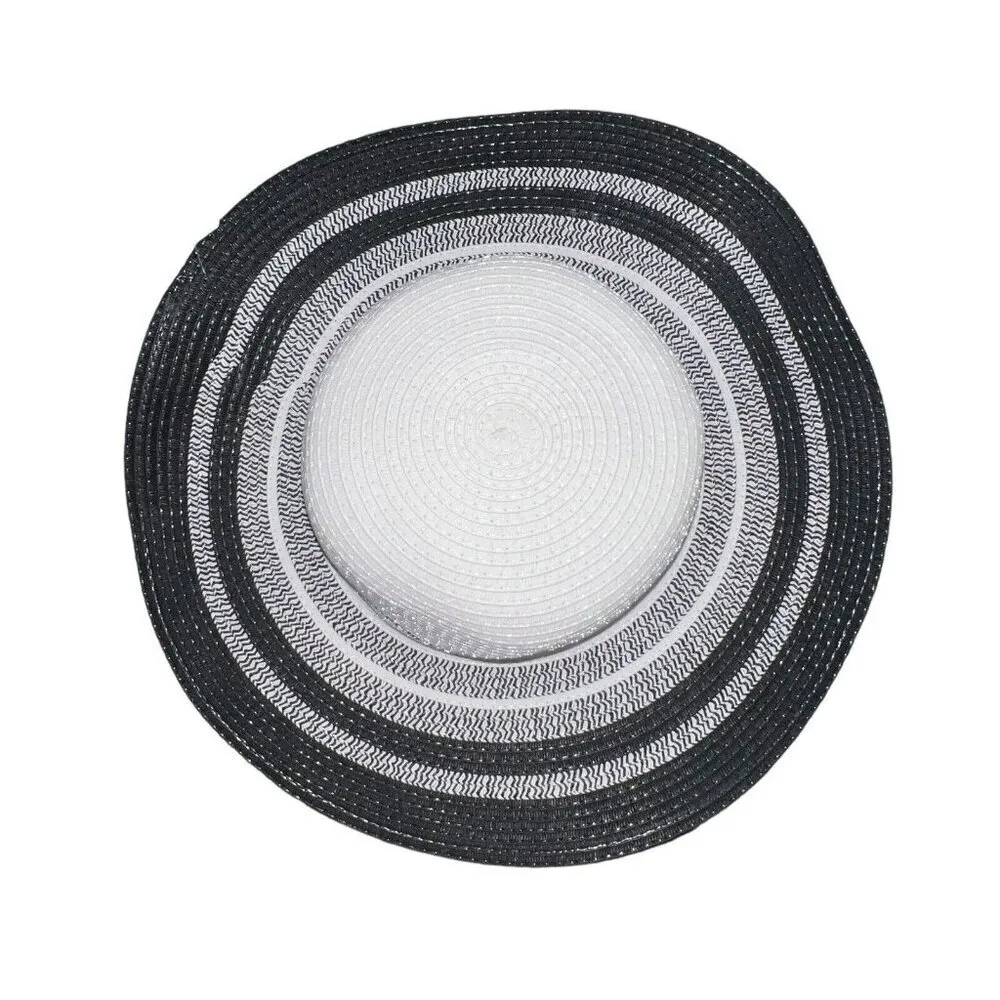 Time and Tru Women's Striped Floppy Straw Hat Packable Adjustable Band White New - Image 2