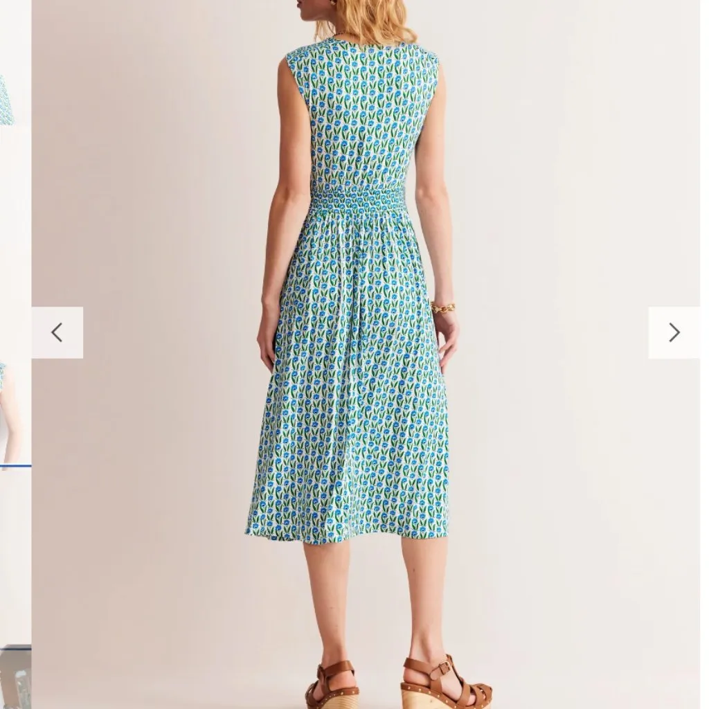 BODEN Thea Sleeveless Floral Midi Dress, Green Tambourine/Daisies, Size 2 Blue - Image 3