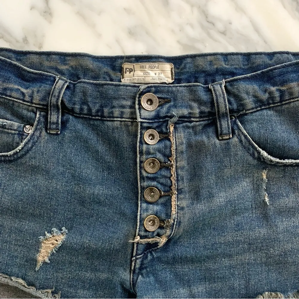 Button Fly Distressed Denim Cutoff Jean Shorts - Image 4