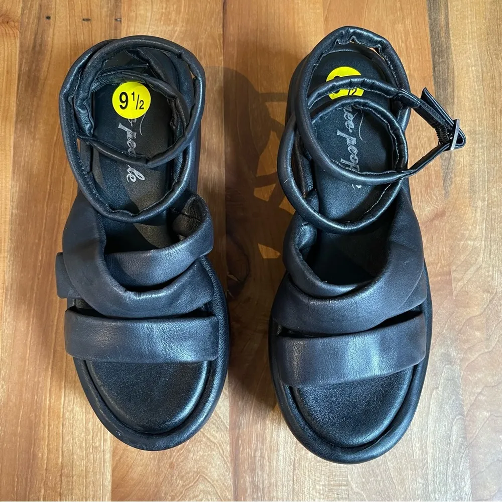 Free People NWOB  Harper Platform Puffy Ankle Strap Sandal Leather Black Size 9.5 - Image 4