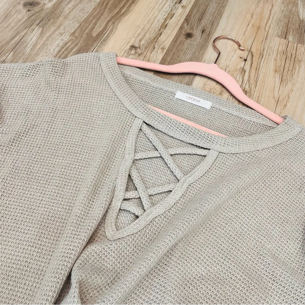 Boutique Cherish waffle knit tunic blouse size Medium tan oat - Image 95