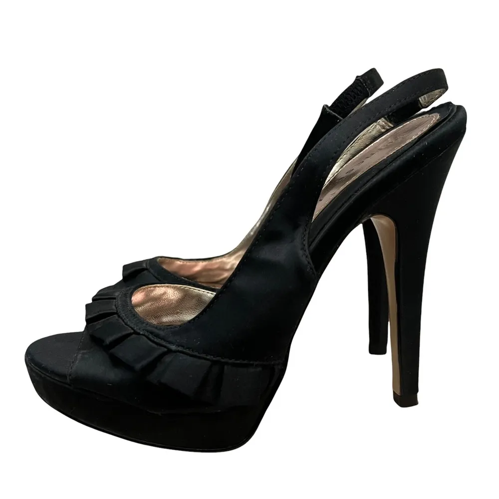 Chinese Laundry Black Ruffle Strap Stiletto Heels 5 - Image 2