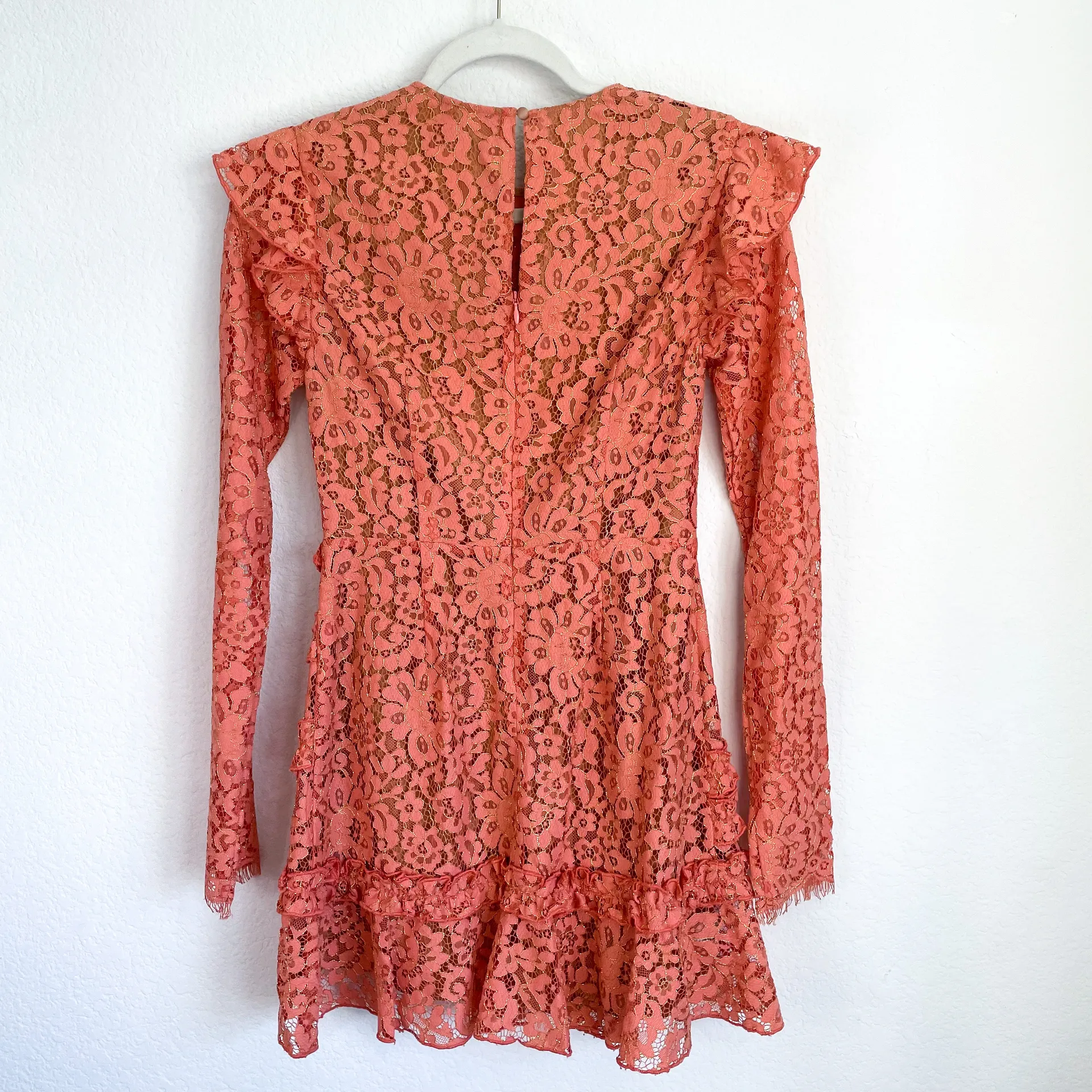 Revolve  Lee Coral Lace Ruffle Long Sleeve Mini Dress - Image 5